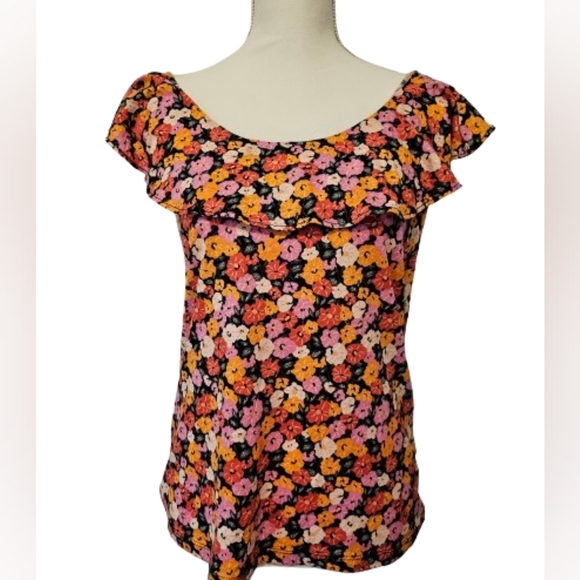 Loft Floral Print Ruffle Top Cotton Blouse Women's Size Small NWT - Picture 1 of 10